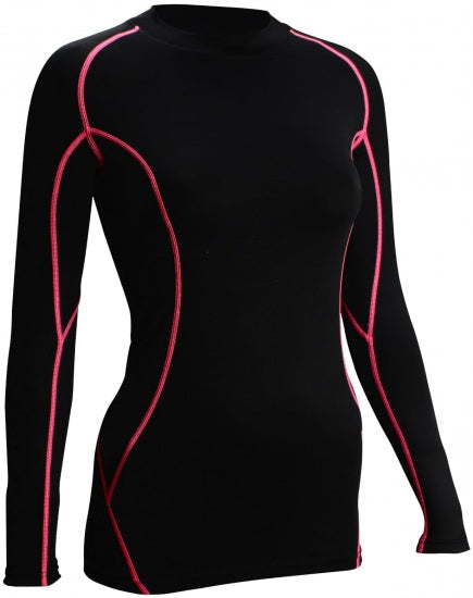 Compressieshirt dames lange mouw zwart/fuchsia maat M