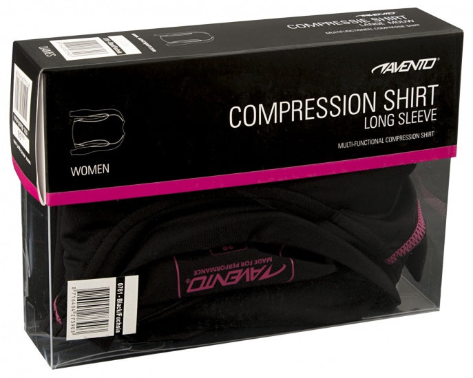 Compressieshirt dames lange mouw zwart/fuchsia maat M