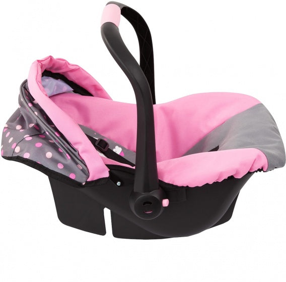 autostoel voor poppen roze stippen 45 cm