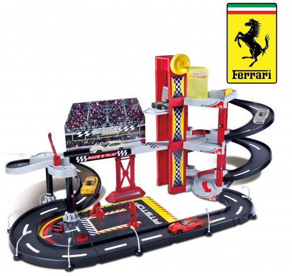 Race & Play garageset met Ferrari F12 1:43 rood