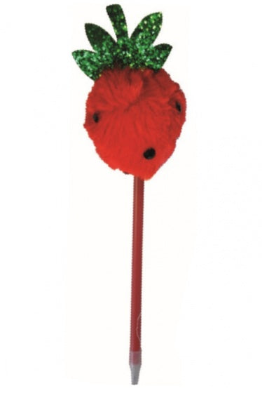 balpen pompom Aardbei 20 cm meisjes rood
