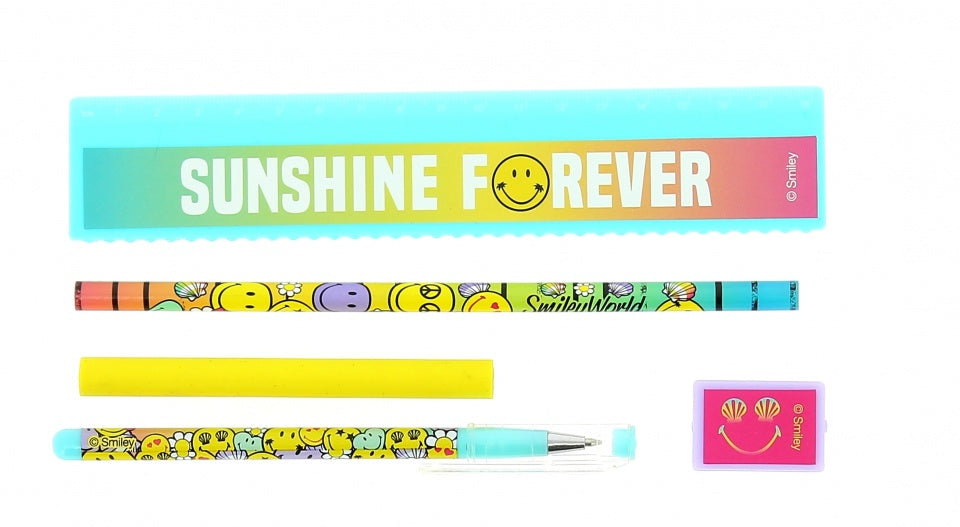 schrijfset Smiley blauw/geel 5-delig