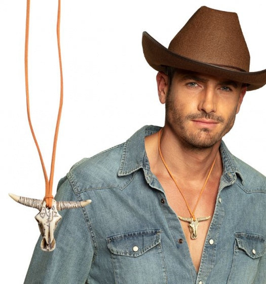 ketting Bull unisex 28 cm zilver/bruin