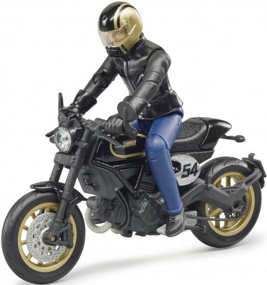 Ducati Scrambler Cafe Racer met bestuurder Bruder