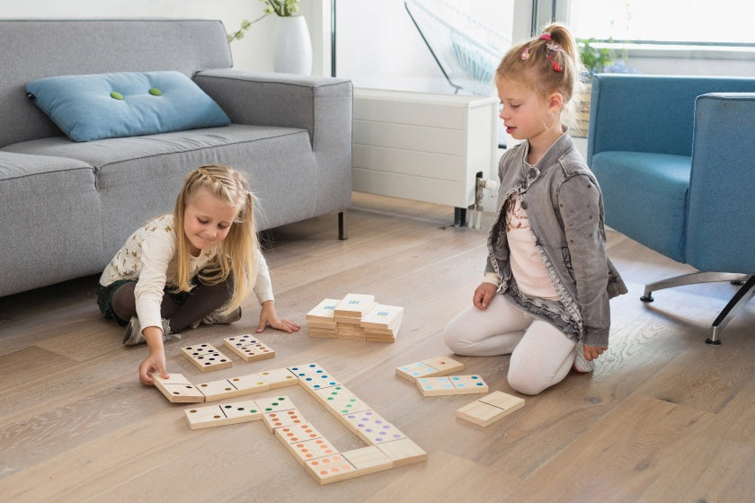 dominospel XL junior 15 cm hout naturel 31-delig