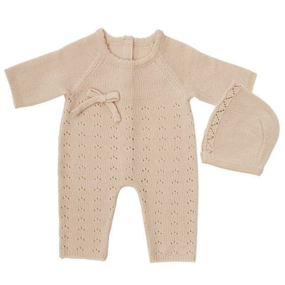 poppenkleding boxpakje met muts 35 cm beige