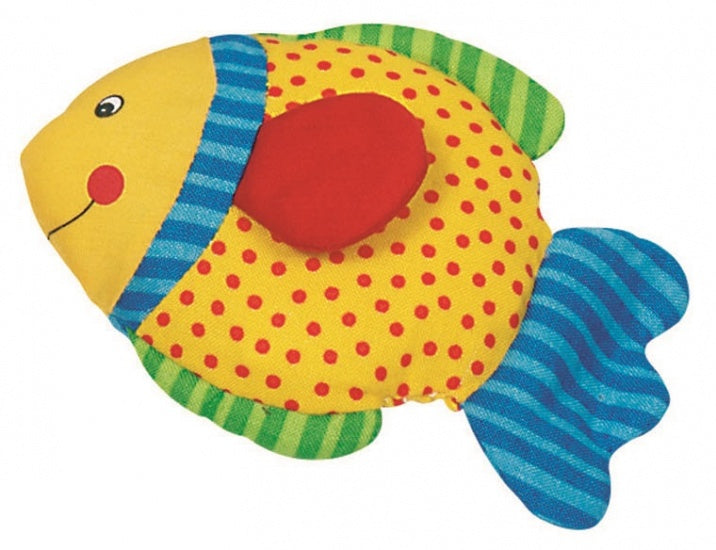 knuffel vis met knisperfolie 13 cm katoen geel/blauw