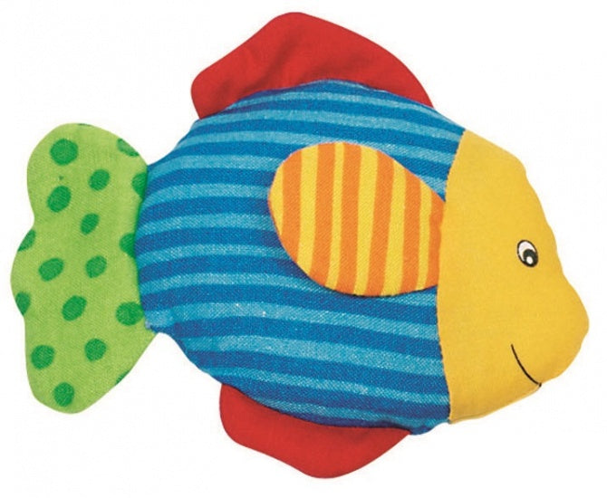 knuffel vis met knisperfolie 13 cm katoen blauw/groen
