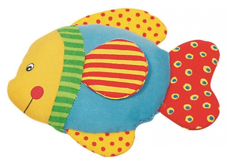 knuffel vis met knisperfolie 13 cm katoen geel