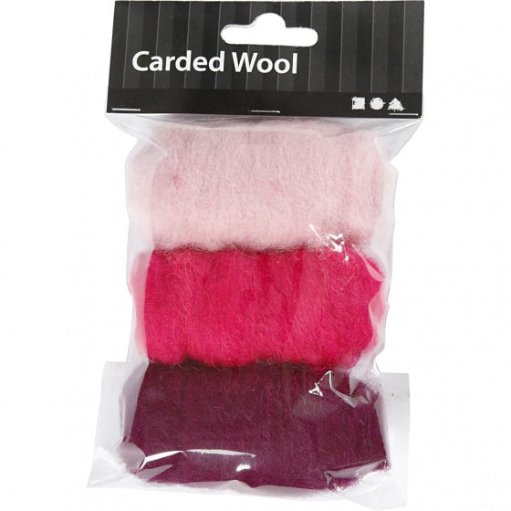 gekaarde wol roze 10 gram 3 stuks
