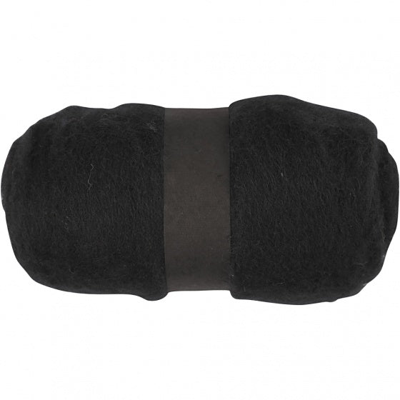 gekaarde wol zwart 100 gr