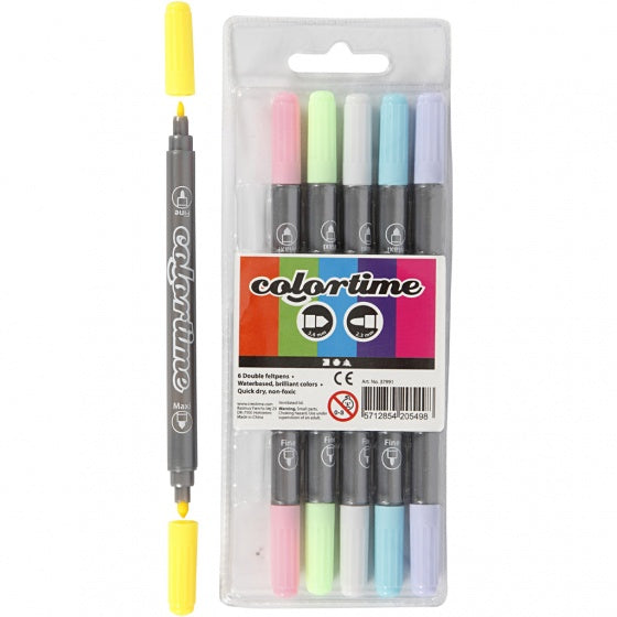 colortime dubbelstiften 6 stuks lichte kleuren