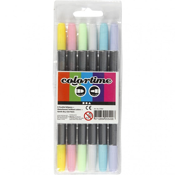 colortime dubbelstiften 6 stuks lichte kleuren
