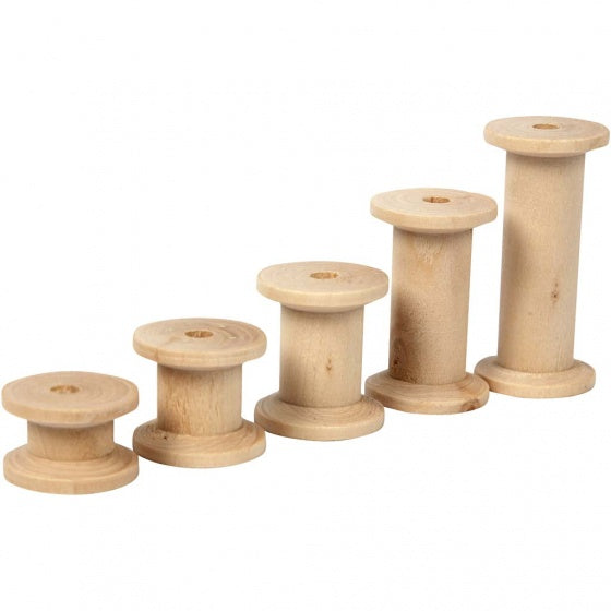 spoelen Vintage hout 24 mm diverse maten 5-delig