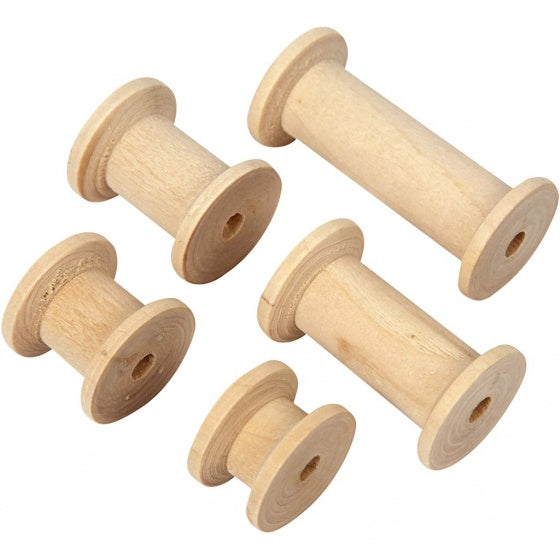 spoelen Vintage hout 24 mm diverse maten 5-delig