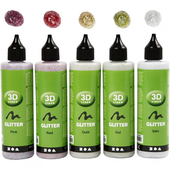 3D liner glitter 100 ml 5 stuks multicolor
