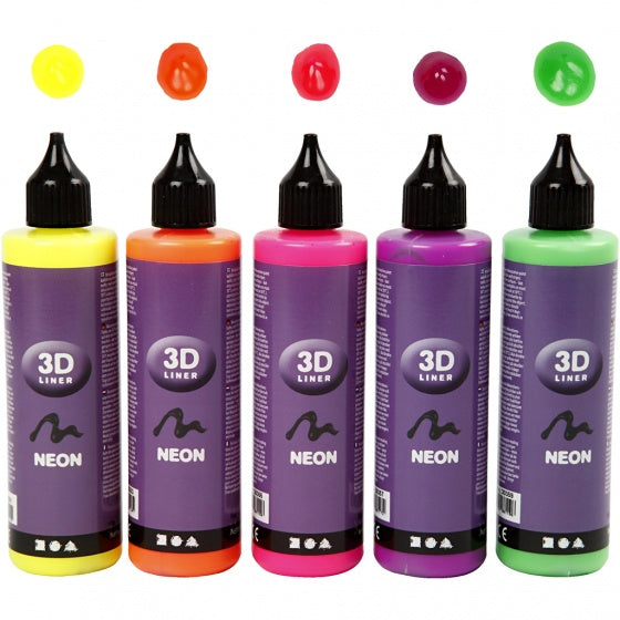3D liner neon 100 ml 5 stuks multicolor