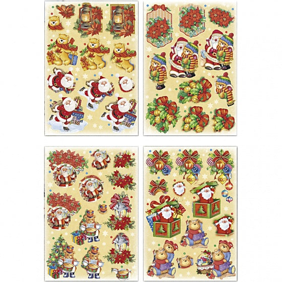 3D vellen kerstman 21x30 cm 4 stuks