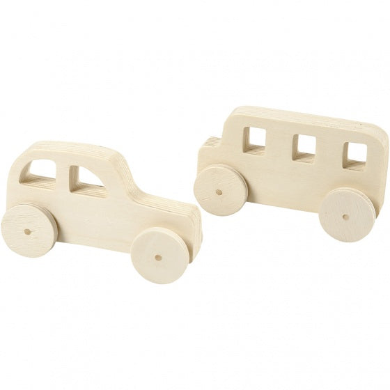 auto's hout 12 x 6 cm blank 2 stuks