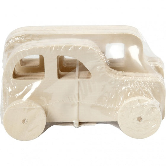 auto's hout 12 x 6 cm blank 2 stuks