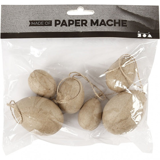 decoratie Eieren papier-maché 3-4-5 cm bruin 6 stuks