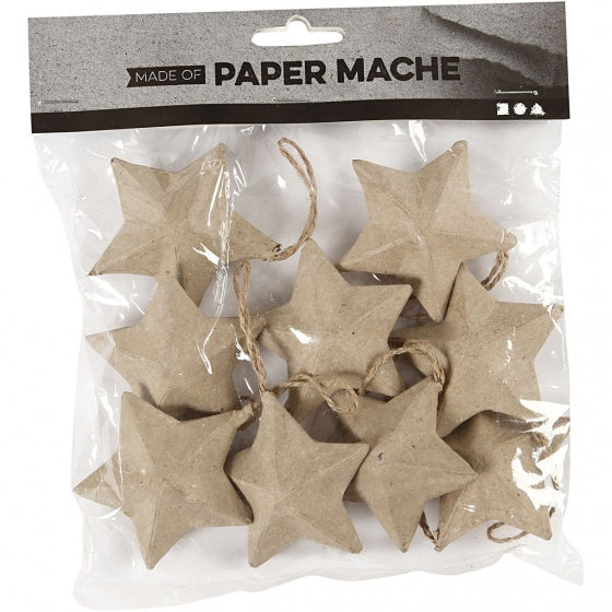 decoratie Ster papier-maché 6 cm bruin 9 stuks