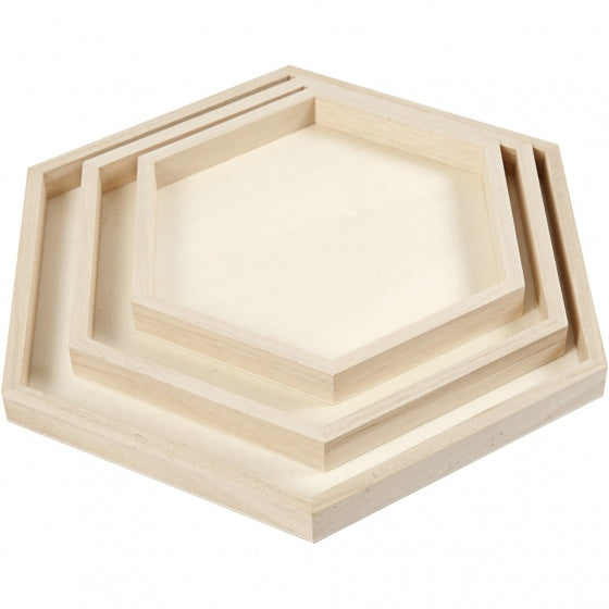 Dienbladen hout set 3 stuks