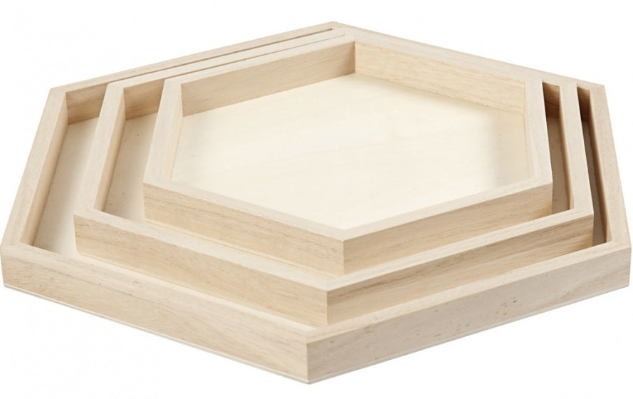Dienbladen hout set 3 stuks