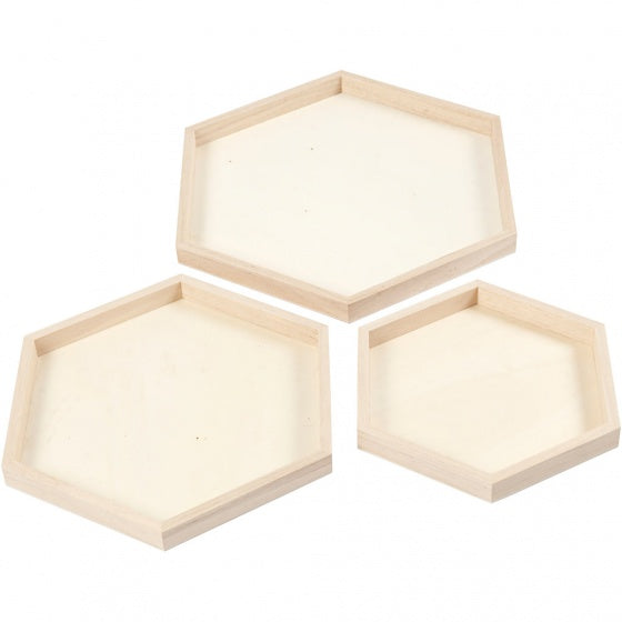 Dienbladen hout set 3 stuks