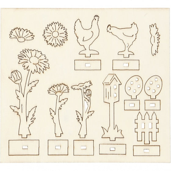 figurenset Kip hout 15