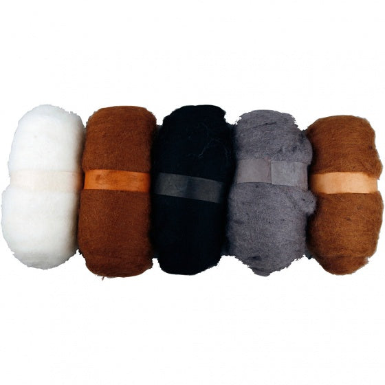 gekaarde wol 100 gram bruin/ zwart 5 stuks