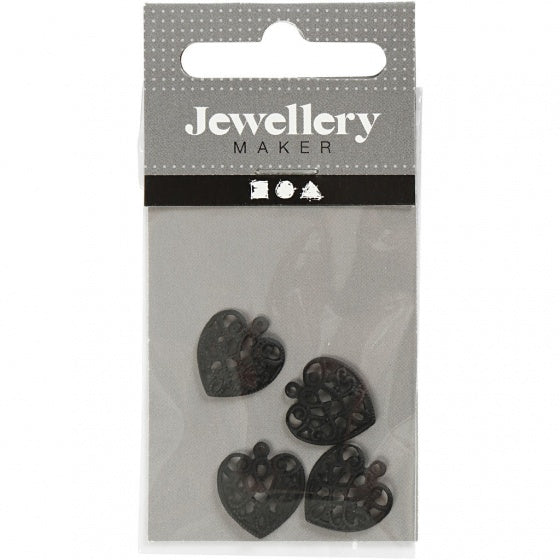 hartjes 13 x 14 mm 4 stuks zwart