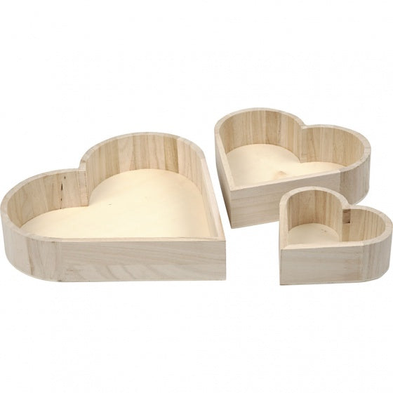 hartvormige schalen hout 13 - 25 cm blank 3 stuks