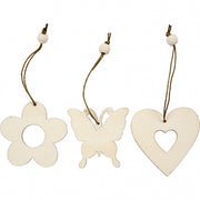 houten decoraties Vlindertuin 6 cm blank 9 stuks