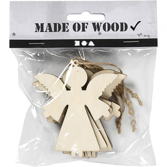 houten Engel 8 cm blank 4 stuks