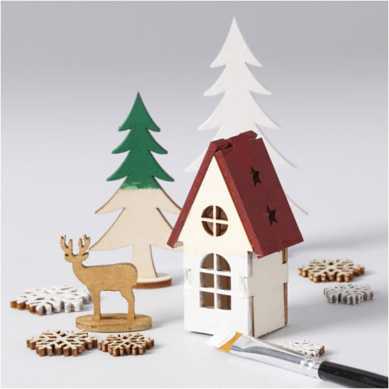 houten figuren boom/ hert bruin 17 cm