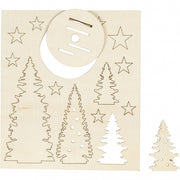 houten figuren boom/ sterren bruin 17 cm