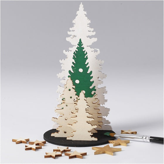 houten figuren boom/ sterren bruin 17 cm