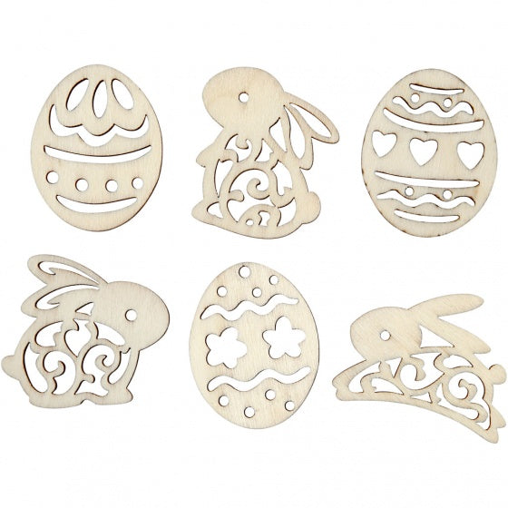Houten figuren Pasen 4 cm blank set 24 stuks
