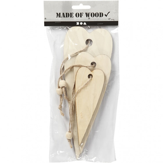 houten harten 12 - 16 - 20 cm blank 3 stuks