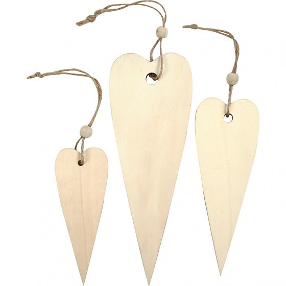 houten harten 12 - 16 - 20 cm blank 3 stuks
