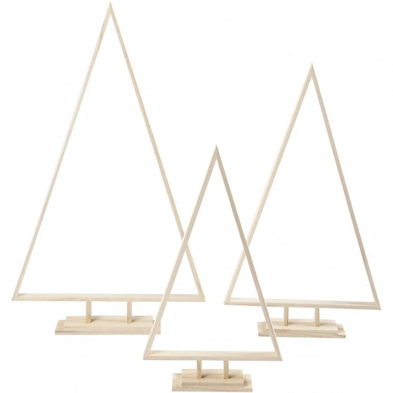 houten kerstbomen 40/50/60 cm blank 3 stuks