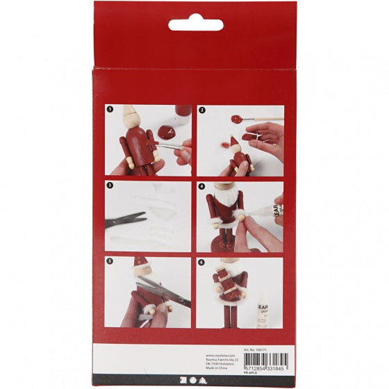 houten Kerstman 23 cm blank/rood 8-delig