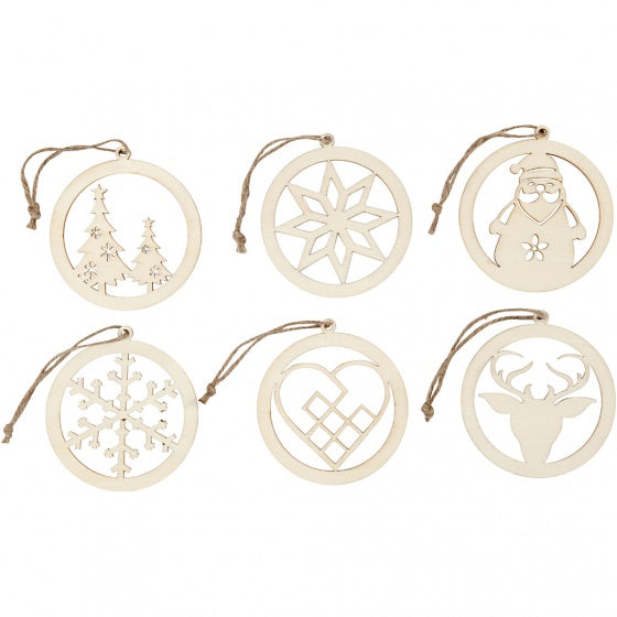 houten kerstornamenten 8 cm blank 6 stuks
