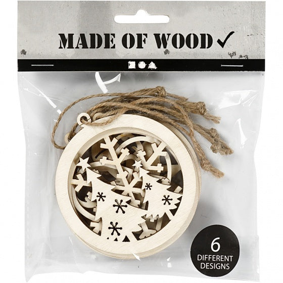 houten kerstornamenten 8 cm blank 6 stuks