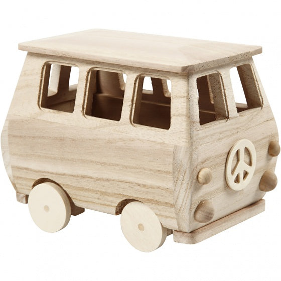 houten minibus 17 x 10 cm blank
