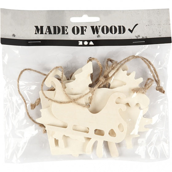 houten ornamenten 7-9 cm blank 6 stuks