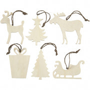 houten ornamenten 7-9 cm blank 6 stuks