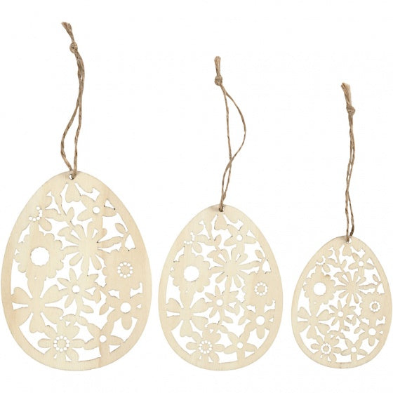 houten ornamenten 8 -10 - 12 cm blank 3 stuks