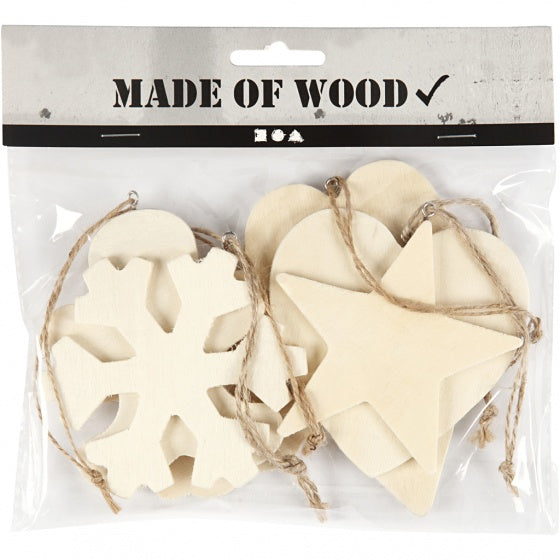 houten ornamenten 9-11 cm blank 6 stuks